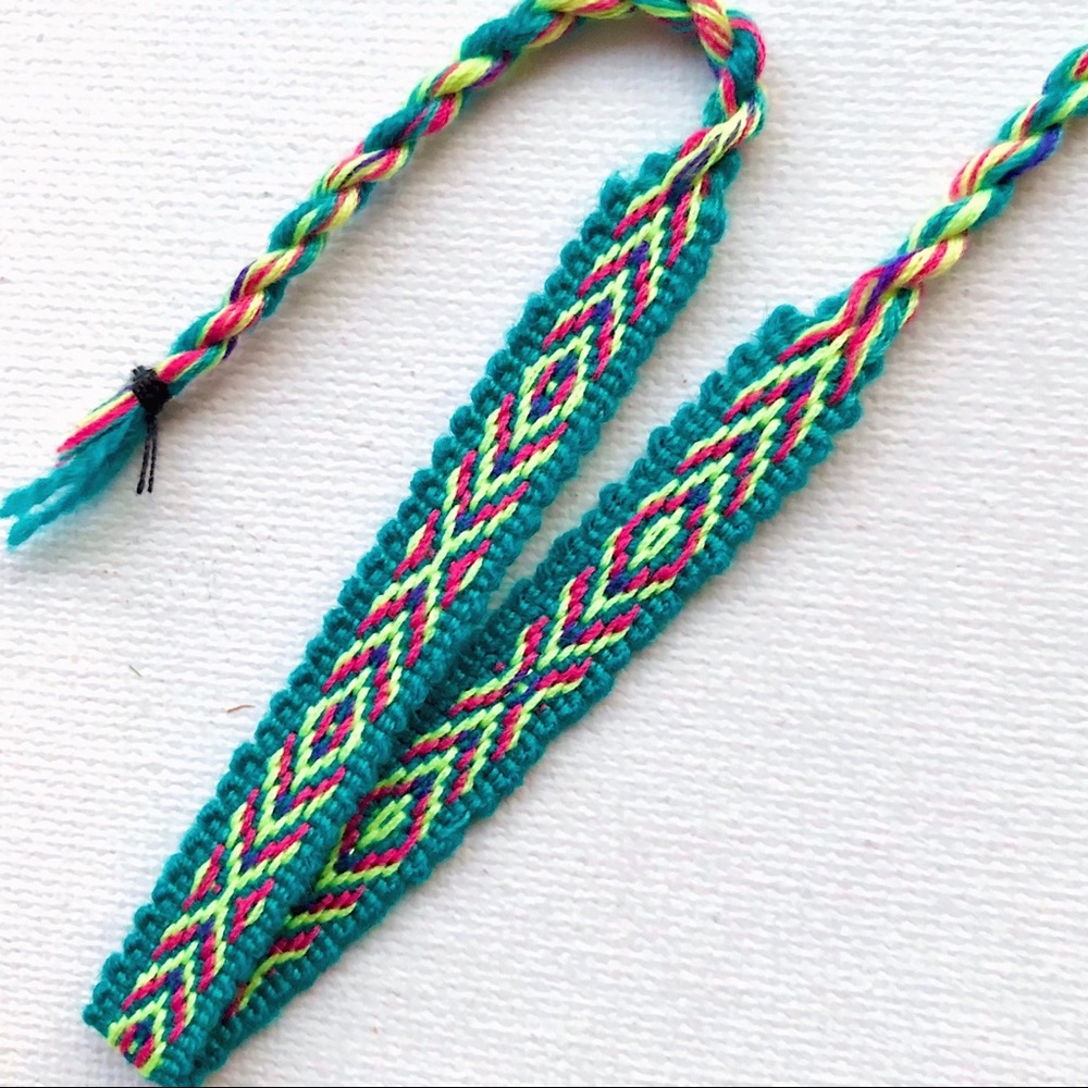 Green Neon Pink/Yellow Woven Bracelet